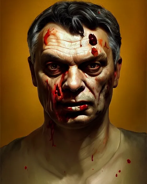 Image similar to medium - shot oil portrait of a zombie played by viktor orban, artstation, highly detailed digital painting, smooth, global illumination, fantasy art by greg rutkowsky, karl spitzweg, leyendecker