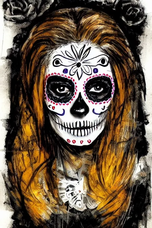 Image similar to Illustration of a sugar skull day of the dead girl, art by Guy Denning