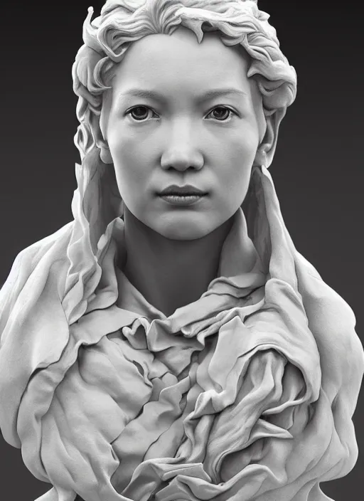 Image similar to 3D resin miniature sculpture by Jean-Baptiste Carpeaux and Luo Li Rong artist, europioid woman, prefect symmetrical face, academic art, realistic, 8K, Introduction factory photo, Product Introduction Photo, Hyperrealism. Subsurface scattering, raytracing, Octane Render, Zbrush, simple background