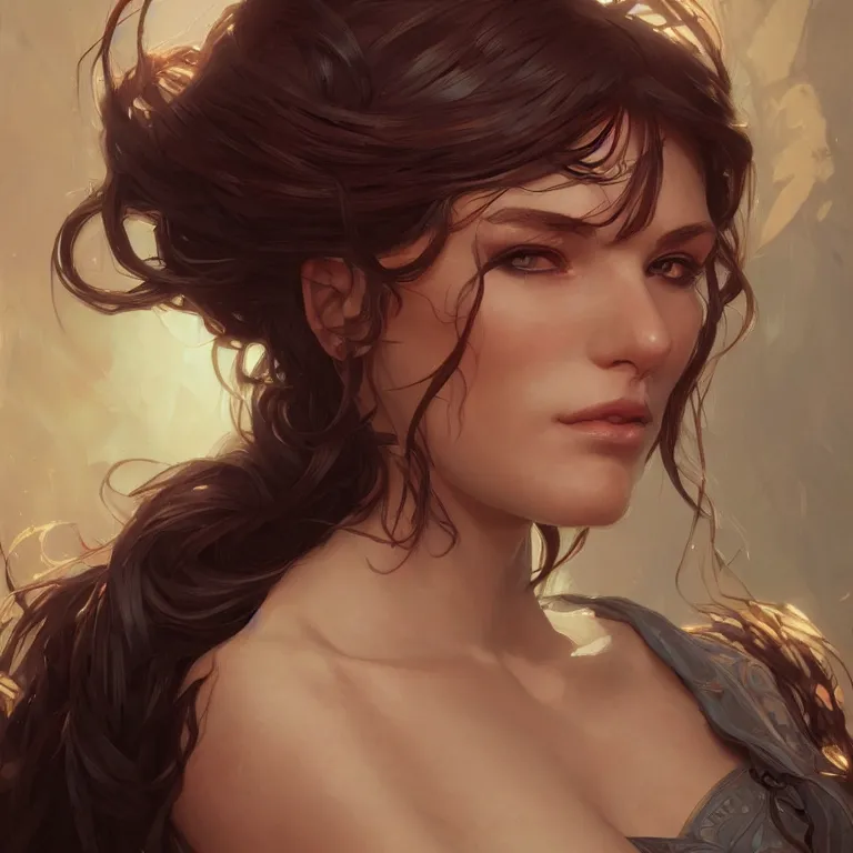 Image similar to portrait of a hot woman, D&D, fantasy, highly detailed, digital painting, artstation, smooth, sharp focus, illustration, art by artgerm and greg rutkowski and alphonse mucha
