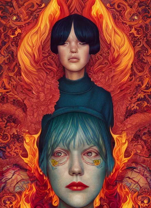 Image similar to flame portrait :: by Martine Johanna and Simon Stålenhag and Chie Yoshii and Casey Weldon and Guillermo del toro :: ornate, dynamic, particulate, rich colors, intricate, harper's bazaar, elegant, highly detailed, centered, artstation, smooth, sharp focus, octane render, 3d