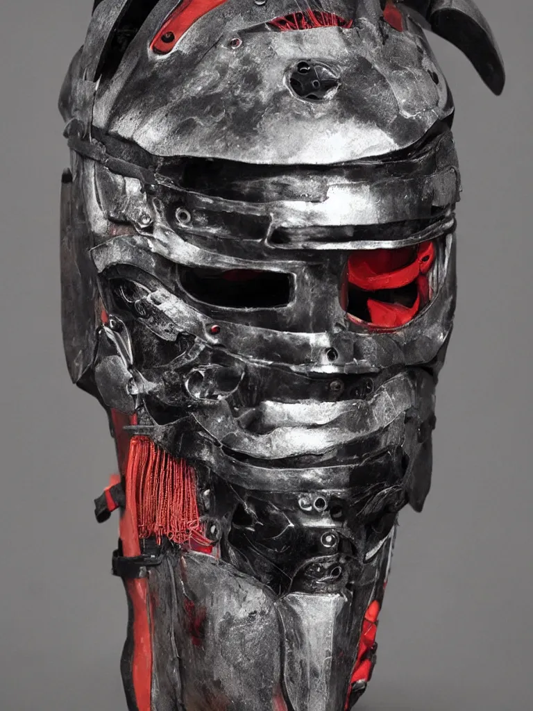 Image similar to cyberpunk samurai mask with digital readout and