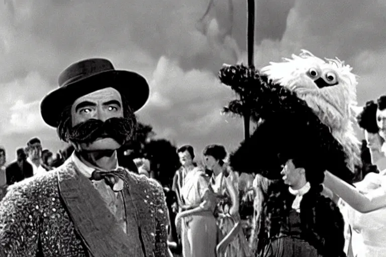 Prompt: “ a film still of oscar the grouch in his award winning role as rhett butler in gone with the wind ( 1 9 3 9 ) ”