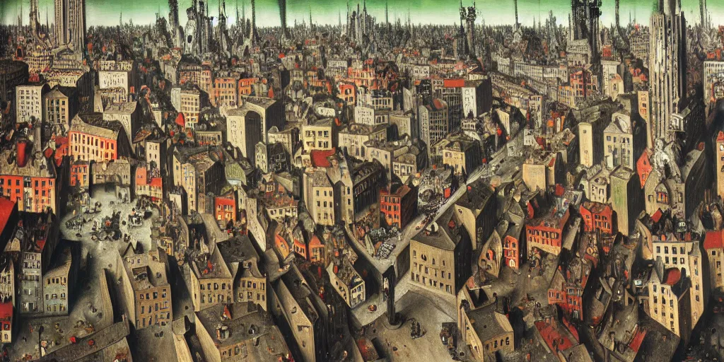 Image similar to a busy city, highly detailed, painting by otto dix, 8 k