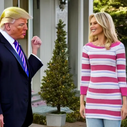 Image similar to Donald Trump in a Hallmark movie, movie still, chick flick