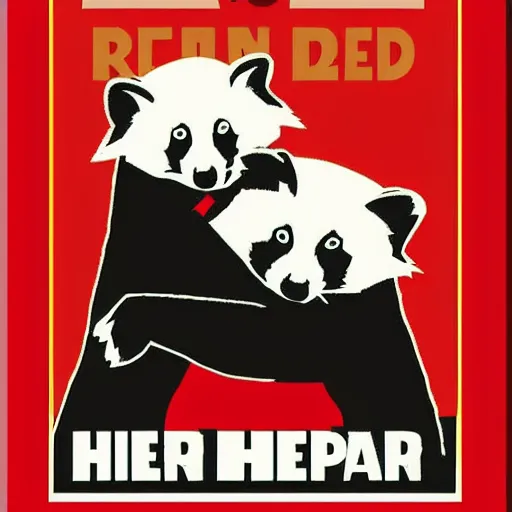 Image similar to hitler hugging a red panda, stencil, propaganda poster, cartoon, clear