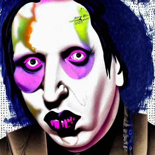 Image similar to graphic illustration, creative design, marilyn manson, biopunk, francis bacon, highly detailed, hunter s thompson, concept art, mixed media