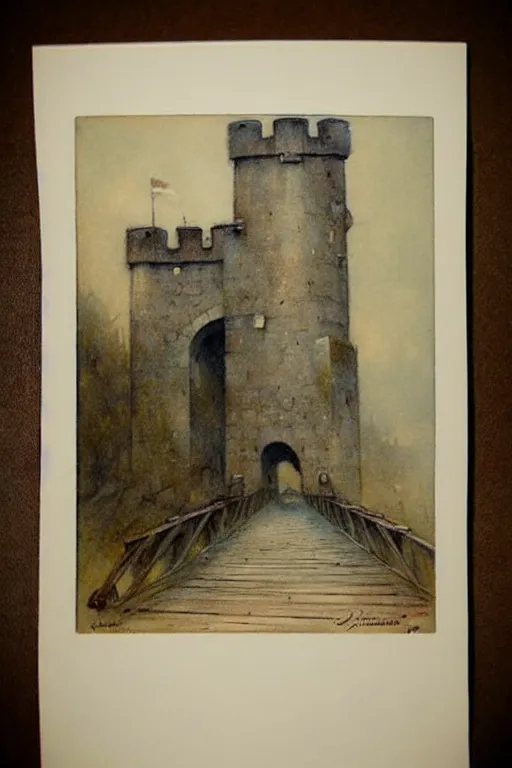 Image similar to (((((1950s castle drawbridge . muted colors.))))) by Jean-Baptiste Monge !!!!!!!!!!!!!!!!!!!!!!!!!!!