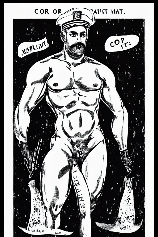 Image similar to cop at night, by tom of finland