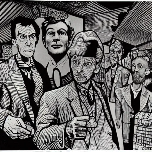 Prompt: portrait of doctor who, mash - up between mc escher and vincent van gogh, comic panel