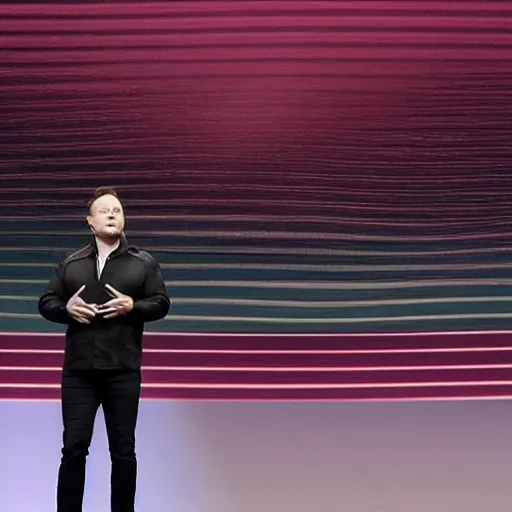 Image similar to Elon musk on a stage at an apple inc conference, highly detailed