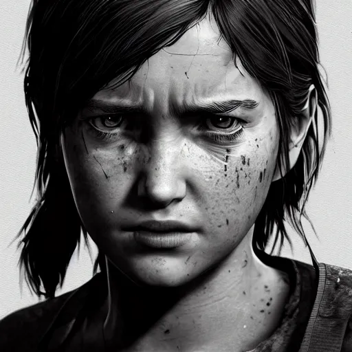 Image similar to highly detailed facial portrait of ellie from the last of us part 2, angry, micro expressions, highly detailed, trending on artstation, cinematic lightning