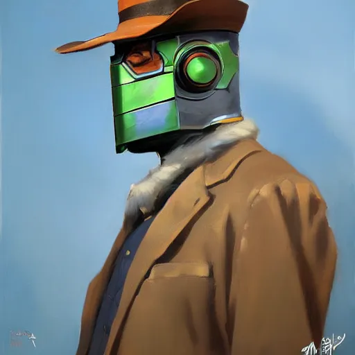 Image similar to greg manchess portrait painting of armored magritte as overwatch character, medium shot, asymmetrical, profile picture, organic painting, sunny day, matte painting, bold shapes, hard edges, street art, trending on artstation, by huang guangjian, gil elvgren, ruan jia, randy vargas, greg rutkowski