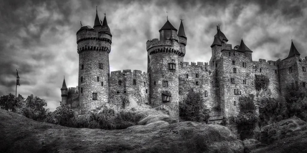 Prompt: a castle, fantasy, hyper realistic, dramatic lighting, cinematic, 35mm lens, 8k,
