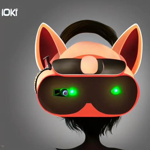 Image similar to crypto trading lyoki kitten from the future, wearing a cool vr headset 8 k hyperrealistic, trending on artstation