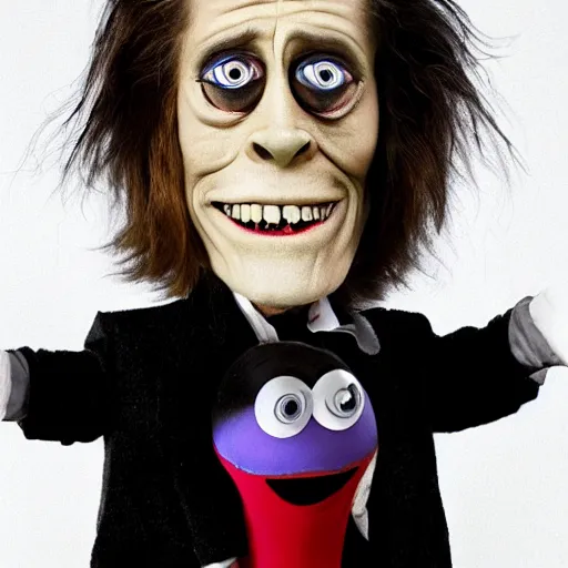 Prompt: willem dafoe with googly eyes by tim burton