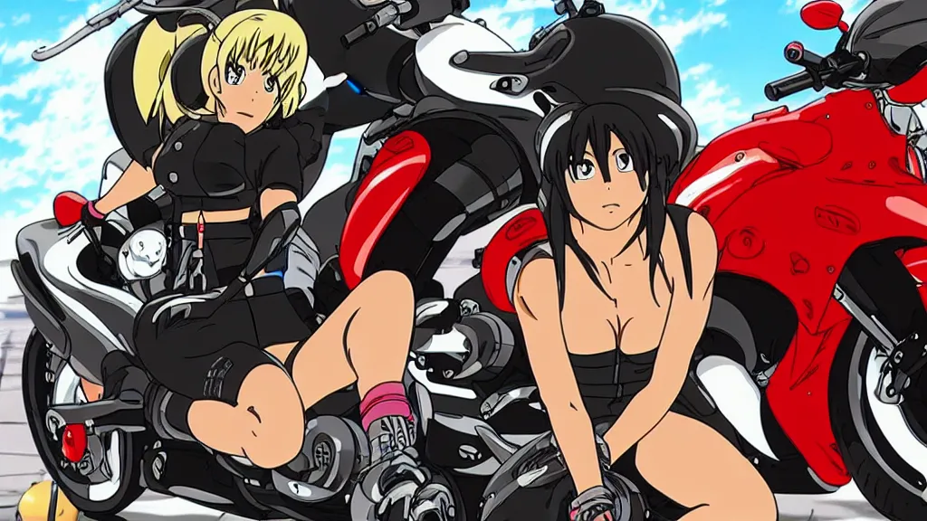 Image similar to shakira in a motorcycle in a scene of the anime movie Akira.