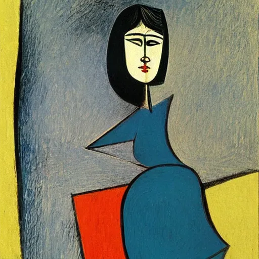 Prompt: beautiful woman in a field by picasso