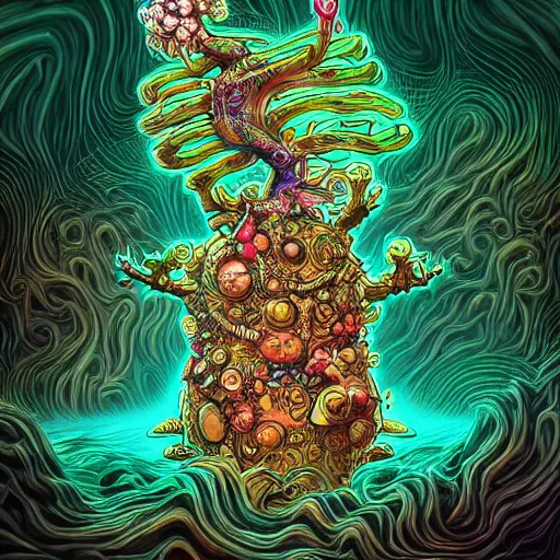 Image similar to creature sushi roots cactus elemental flush of force nature micro world fluo light deepdream a wild amazing steampunk baroque ancient alien creature, intricate detail, colorful digital painting that looks like it is from borderlands and by feng zhu and loish and laurie greasley, victo ngai, andreas rocha, john harris