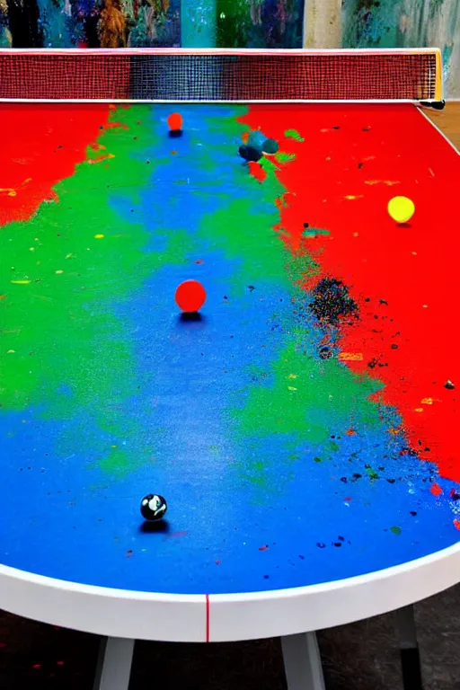 Image similar to table tennis art, paint splatters colorful