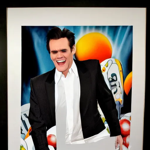 Image similar to a bowling carrier with a print of jim carrey