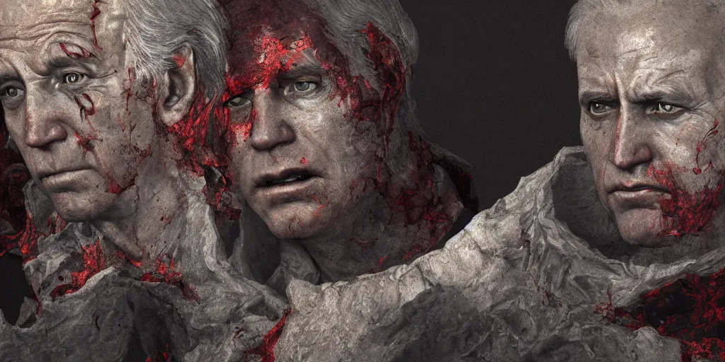 Image similar to biden in dante's inferno painting, dark beauty, rotten gold, closeup faces, extremely detailed, cinema 4 d, unreal engine.