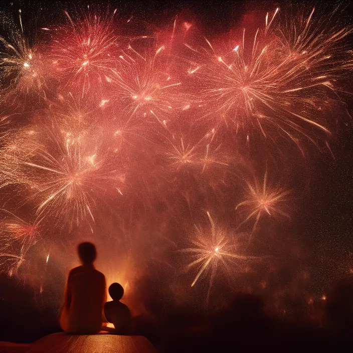 Image similar to fireworks starry sky shot by Steve McCurry trending on art station