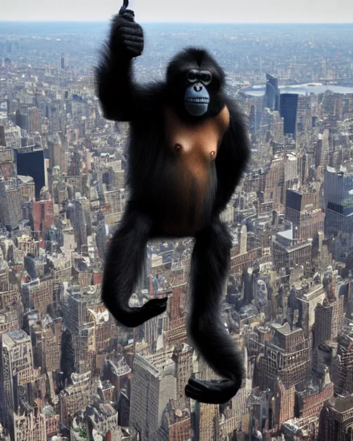 Prompt: King Kong as a Jolly Chimp cymbal monkey on Top of the Empire State Building, photoreal