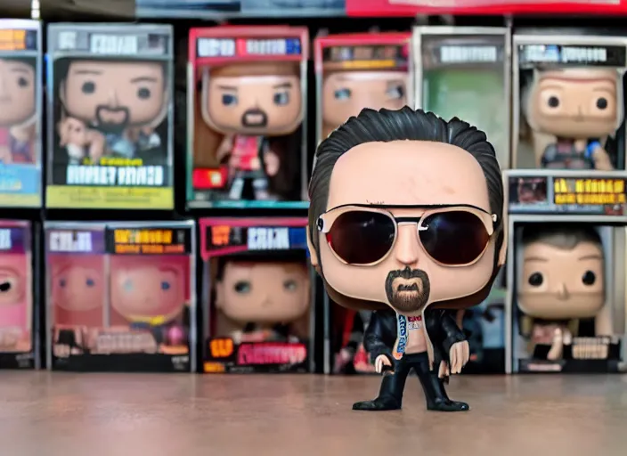 Prompt: product still of Nic Cage funko pop with box, 85mm f1.8