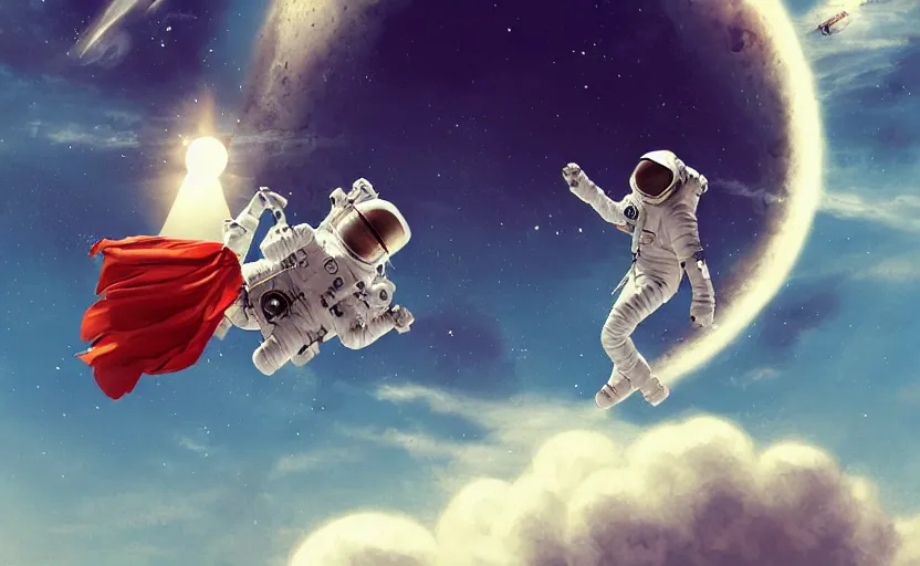 Prompt: astronaut women on a nimbus cloud, by mobius, trending on artstation, sharp focus, masterpiece