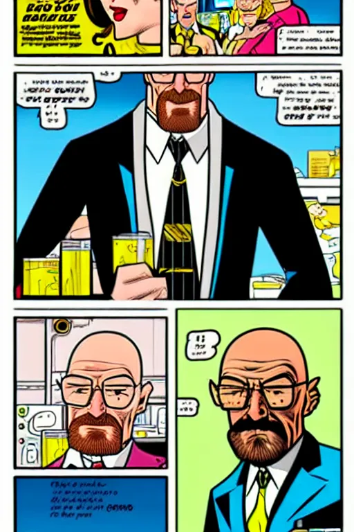 Image similar to walter white, in the style of dan decarlo, as drawn by dan decarlo for archie comics,