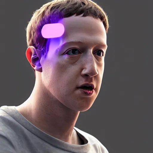 Image similar to mark zuckerberg head on robotic body, matte painting, bold shapes, hard edges, aesthetic octane render, 4 k, unreal engine, trending on artstation by ben nicholas