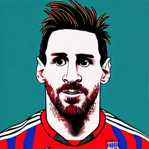 Prompt: a portrait of lionel messi by mike allred