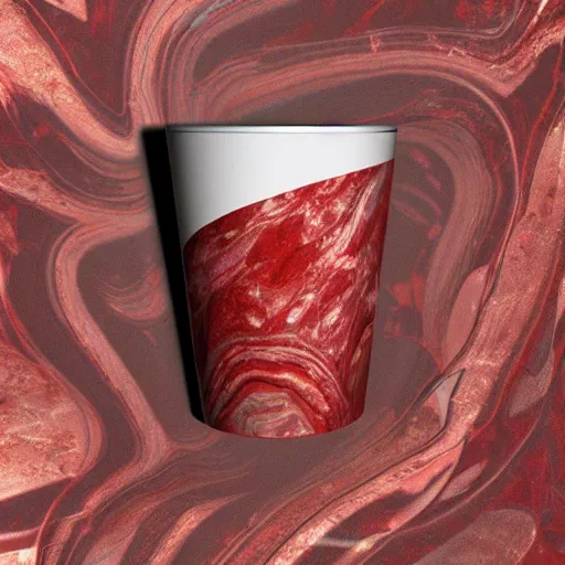 Prompt: a red shaded marble sculpture of leaf textured coffee cup by Zaha Hadid , 3d architecture, masterpiece