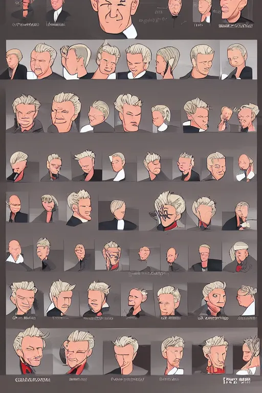 Image similar to gordon ramsay character design sheet