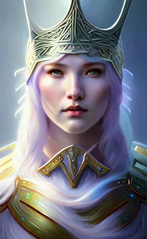 Image similar to iridescent opal viking warrior, winter, snow, morandi color scheme, hd, illustration, epic, d & d, fantasy, intricate, elegant, highly detailed, wide angle, digital painting, artstation, concept art, smooth, sharp focus, illustration, wallpaper, art by artgerm and greg rutkowski and alphonse mucha and jin xiaodi