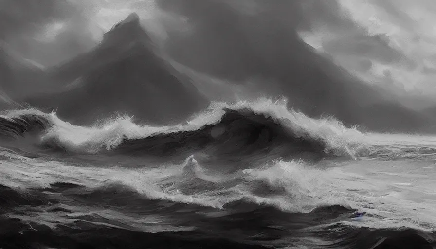 Image similar to sea, enviroment thumbnail black and white, cgsociety, oil painting by jama jurabaev, extremely detailed, brush hard, artstation, high quality, brush stroke