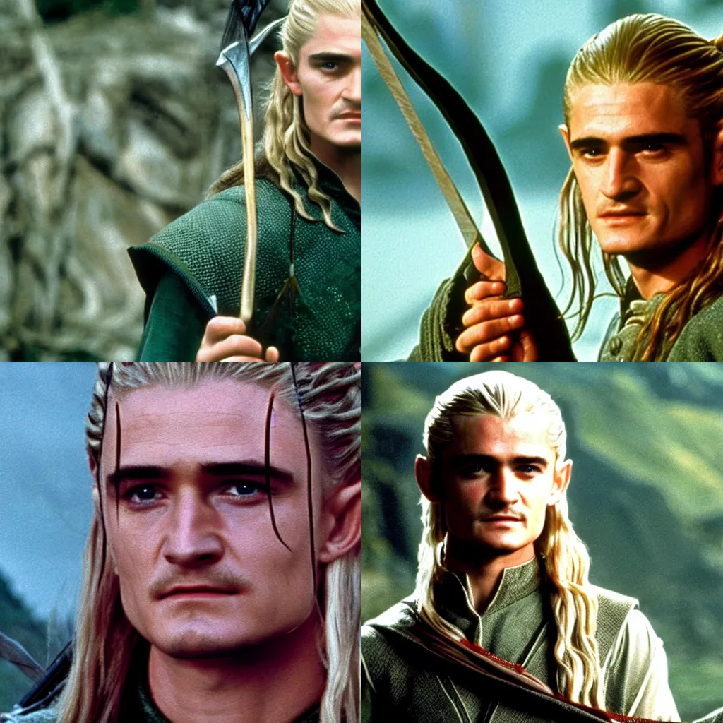 Prompt: Orlando Bloom as Legolas, cinema still from the TV adaptation of The Lord of the Rings (1981)