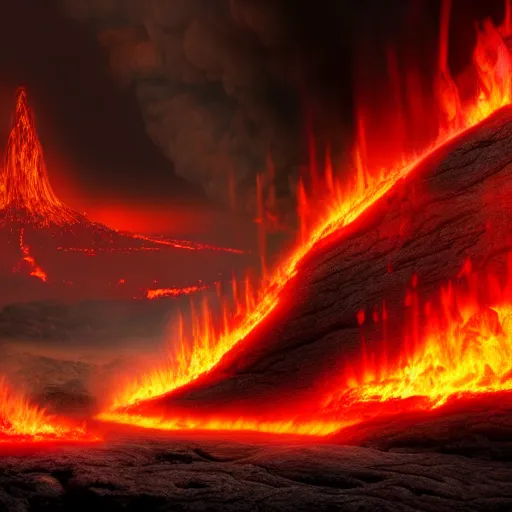 Image similar to hell, inferno, fire, lava, damned souls, matte painting, ethereal, city