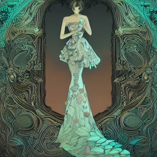 Image similar to the most ridiculously beautiful and elegant woman ever imaginable, an ultrafine detailed illustration by james jean, final fantasy, intricate linework, bright colors, behance contest winner, vanitas, angular, altermodern, unreal engine 5 highly rendered, global illumination, radiant light, detailed and intricate environment