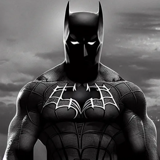 Prompt: Dwayne Johnson as Spiderbatman , an film still