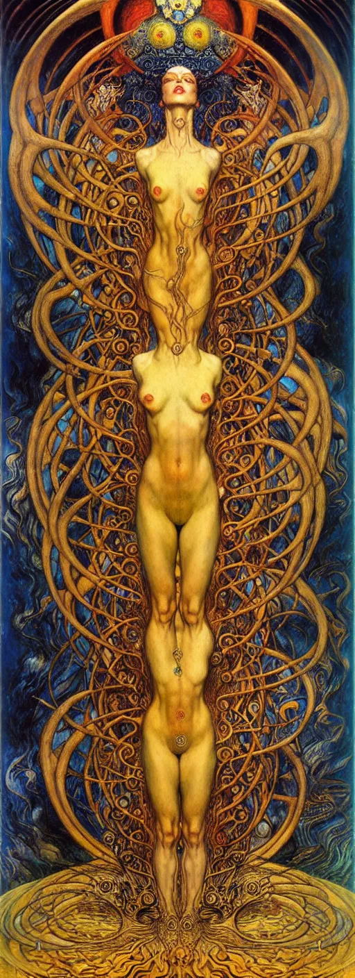 Image similar to Divine Chaos Engine by Karol Bak, Jean Delville, William Blake, Gustav Klimt, and Vincent Van Gogh, symbolist, visionary