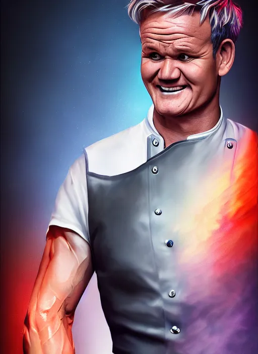 Prompt: sakimichan digital art of gordon ramsey, angelic, rippled muscles, trending on artstation, backlighting, glow, stanley lau, beautiful, forehead wrinkles