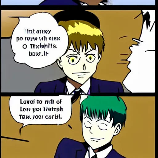 Prompt: reigen from mob psycho 1 0 0 commiting tax fraud