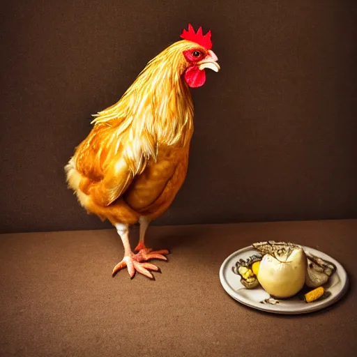 Image similar to a high quality photo of a chicken wearing a suit, Romanticism, 8k