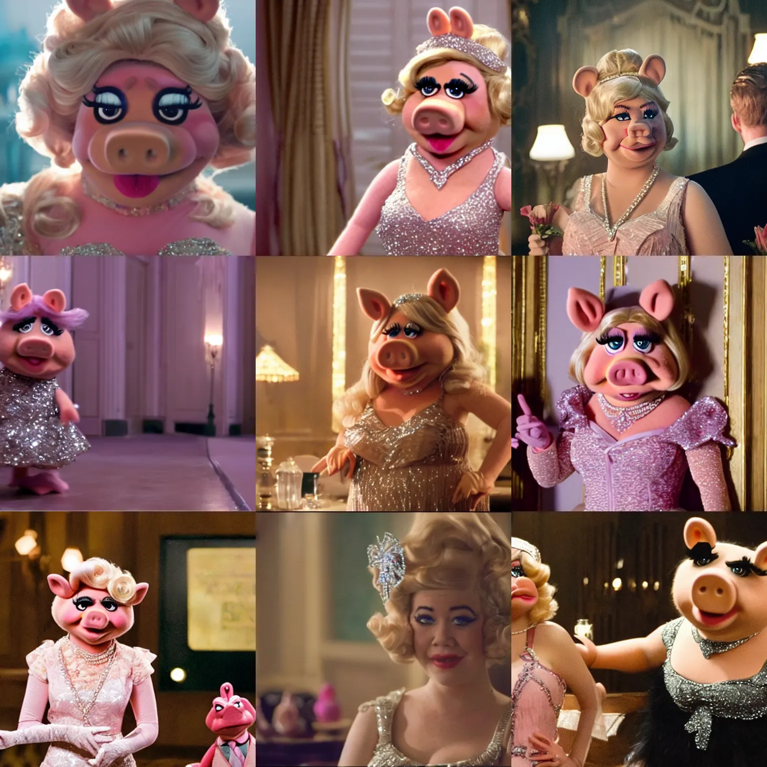 Prompt: a film still of miss piggy in great gatsby ( 2 0 1 3 ), cinematography by baz luhrmann