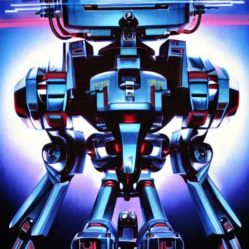 Image similar to mecha robot, symmetrical, movie poster art by drew struzan,