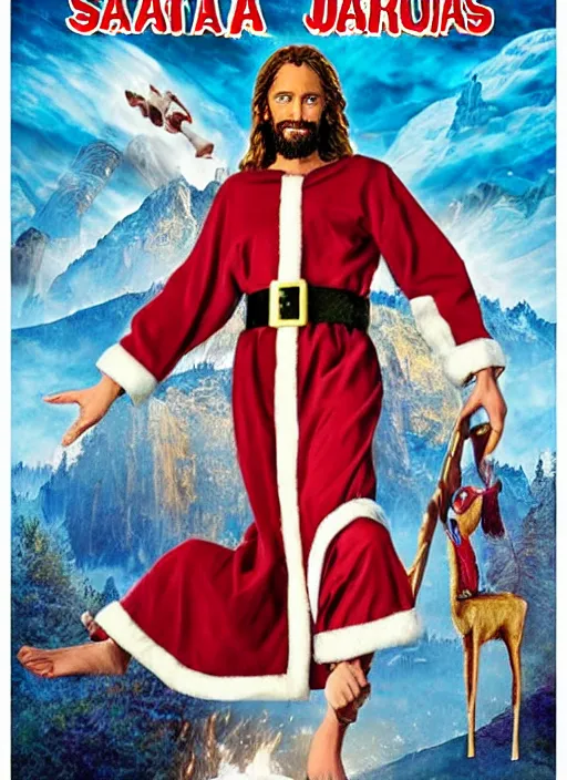 Prompt: Santa vs Jesus: Resurrection 2, epic movie poster, showing at a movie theatre near you, 80s hand painted, intricate, high detail, with text, high rated reviews