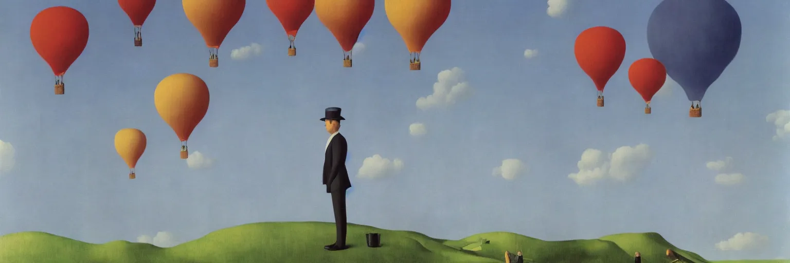 Prompt: hot air balloon painting magritte