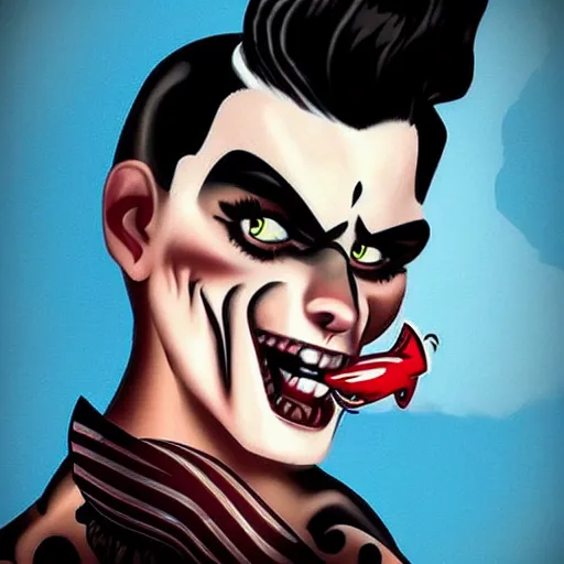 Image similar to handsome rockabilly monster, gorgeous rockabilly monster, attractive rockabilly monster, cute rockabilly monster, muscular rockabilly monster